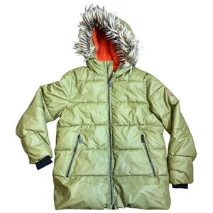ZARA Puffer Jacket With Zip Pockets & Faux Fur Hood Sage Green Boys 13-14Y